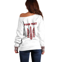 Personalized Ukrainian Trident Off Shoulder Sweater White Tryzub Vyshyvanka Pattern - Wonder Print Shop