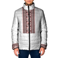 Personalized Ukrainian Trident Padded Jacket White Tryzub Vyshyvanka Pattern - Wonder Print Shop
