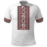 Personalized Ukrainian Trident Polo Shirt White Tryzub Vyshyvanka Pattern - Wonder Print Shop
