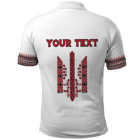 Personalized Ukrainian Trident Polo Shirt White Tryzub Vyshyvanka Pattern - Wonder Print Shop