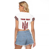 Personalized Ukrainian Trident Raglan Cropped T Shirt White Tryzub Vyshyvanka Pattern - Wonder Print Shop