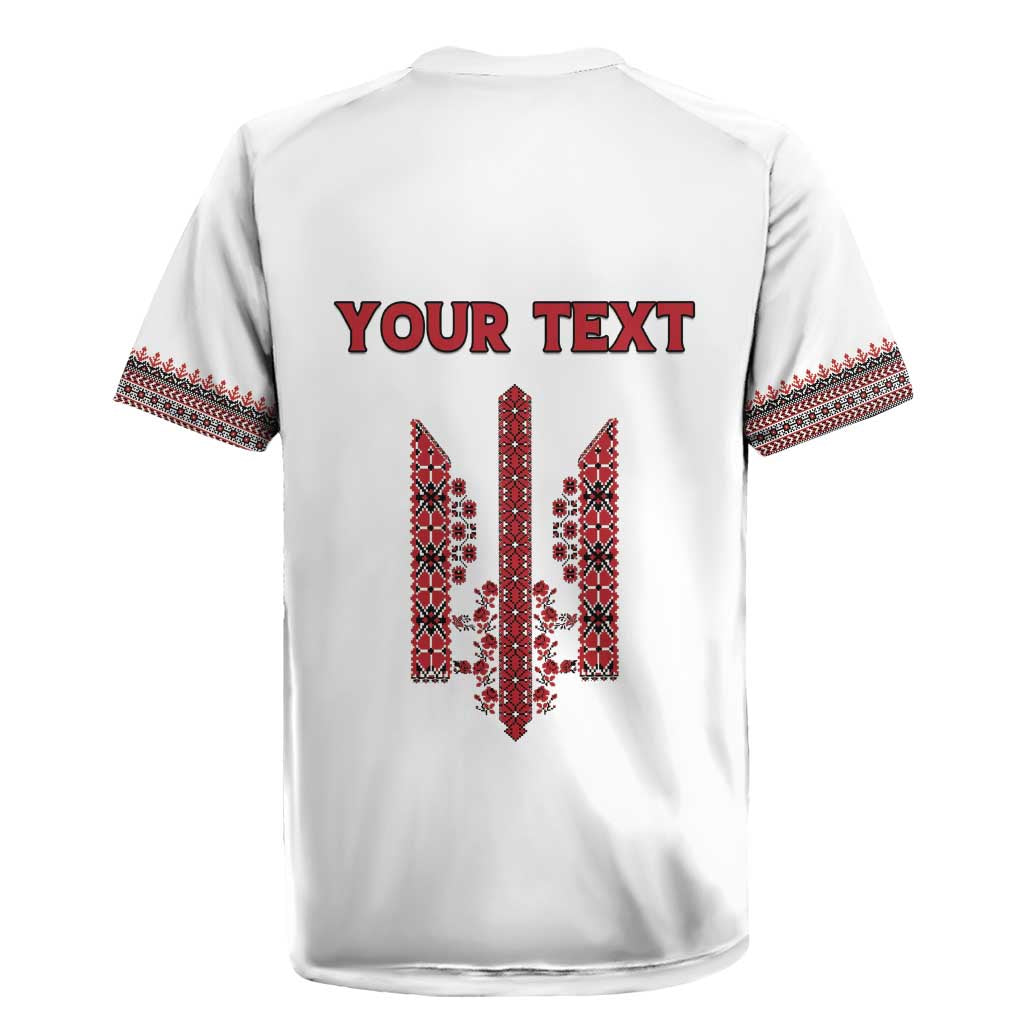 Personalized Ukrainian Trident Rugby Jersey White Tryzub Vyshyvanka Pattern - Wonder Print Shop