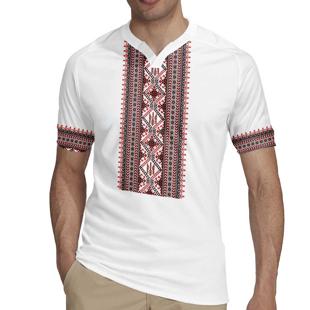 Personalized Ukrainian Trident Rugby Jersey White Tryzub Vyshyvanka Pattern - Wonder Print Shop