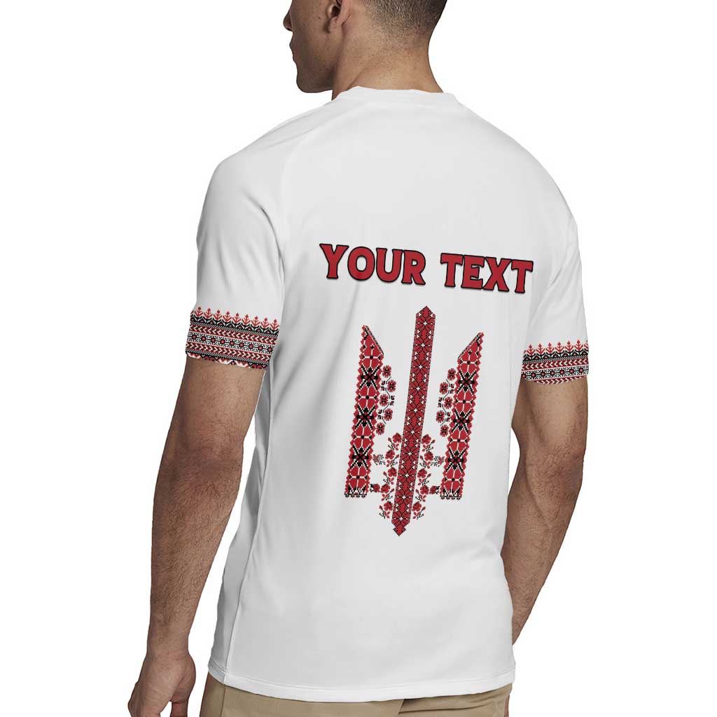 Personalized Ukrainian Trident Rugby Jersey White Tryzub Vyshyvanka Pattern - Wonder Print Shop