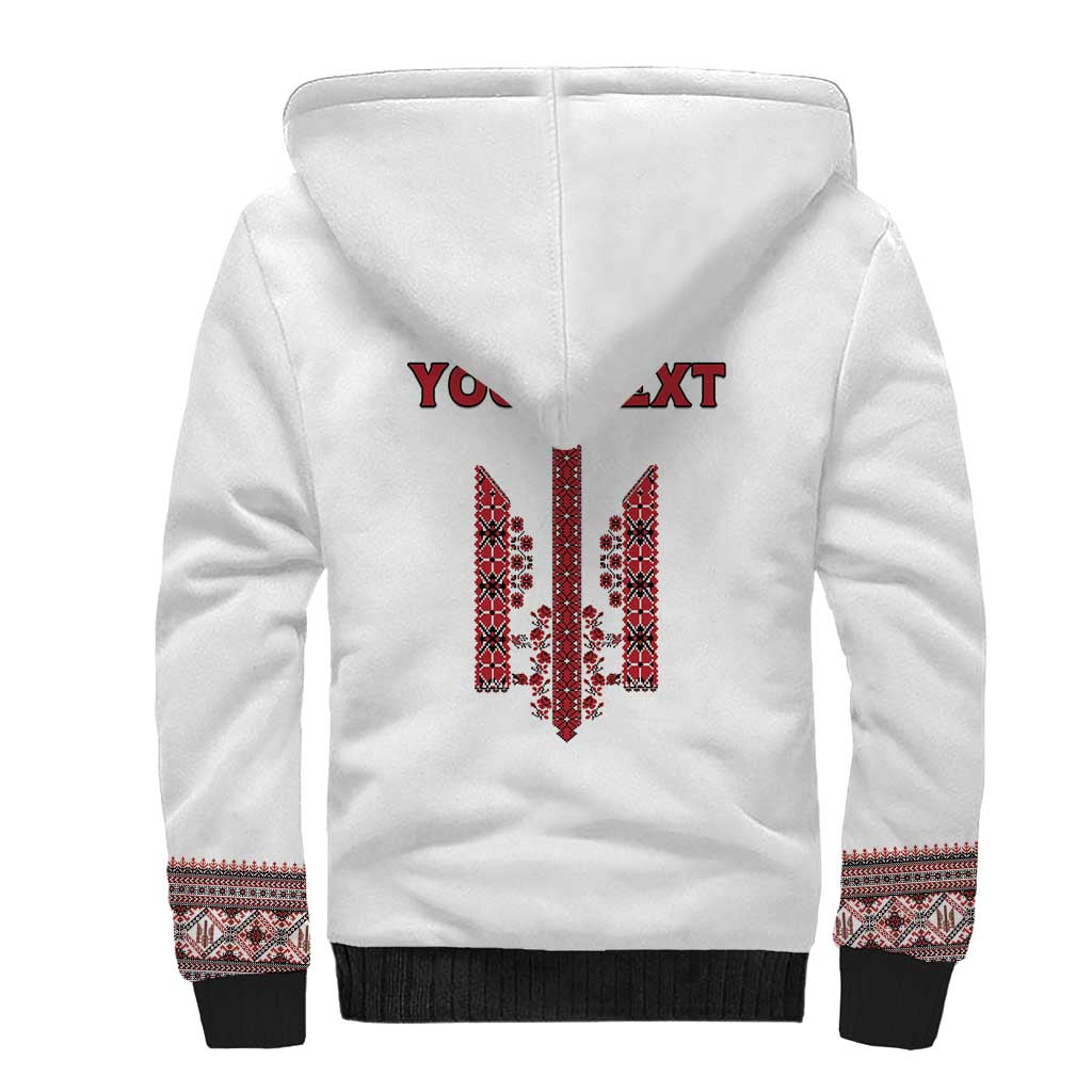 Personalized Ukrainian Trident Sherpa Hoodie White Tryzub Vyshyvanka Pattern - Wonder Print Shop