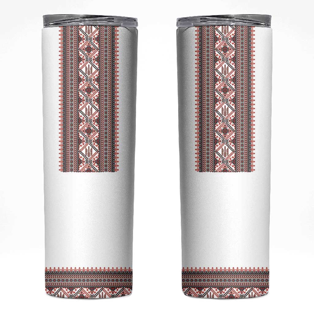 Ukrainian Trident Skinny Tumbler White Tryzub Vyshyvanka Pattern - Wonder Print Shop