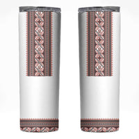 Ukrainian Trident Skinny Tumbler White Tryzub Vyshyvanka Pattern - Wonder Print Shop