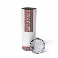 Ukrainian Trident Skinny Tumbler White Tryzub Vyshyvanka Pattern - Wonder Print Shop