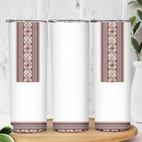 Ukrainian Trident Skinny Tumbler White Tryzub Vyshyvanka Pattern - Wonder Print Shop