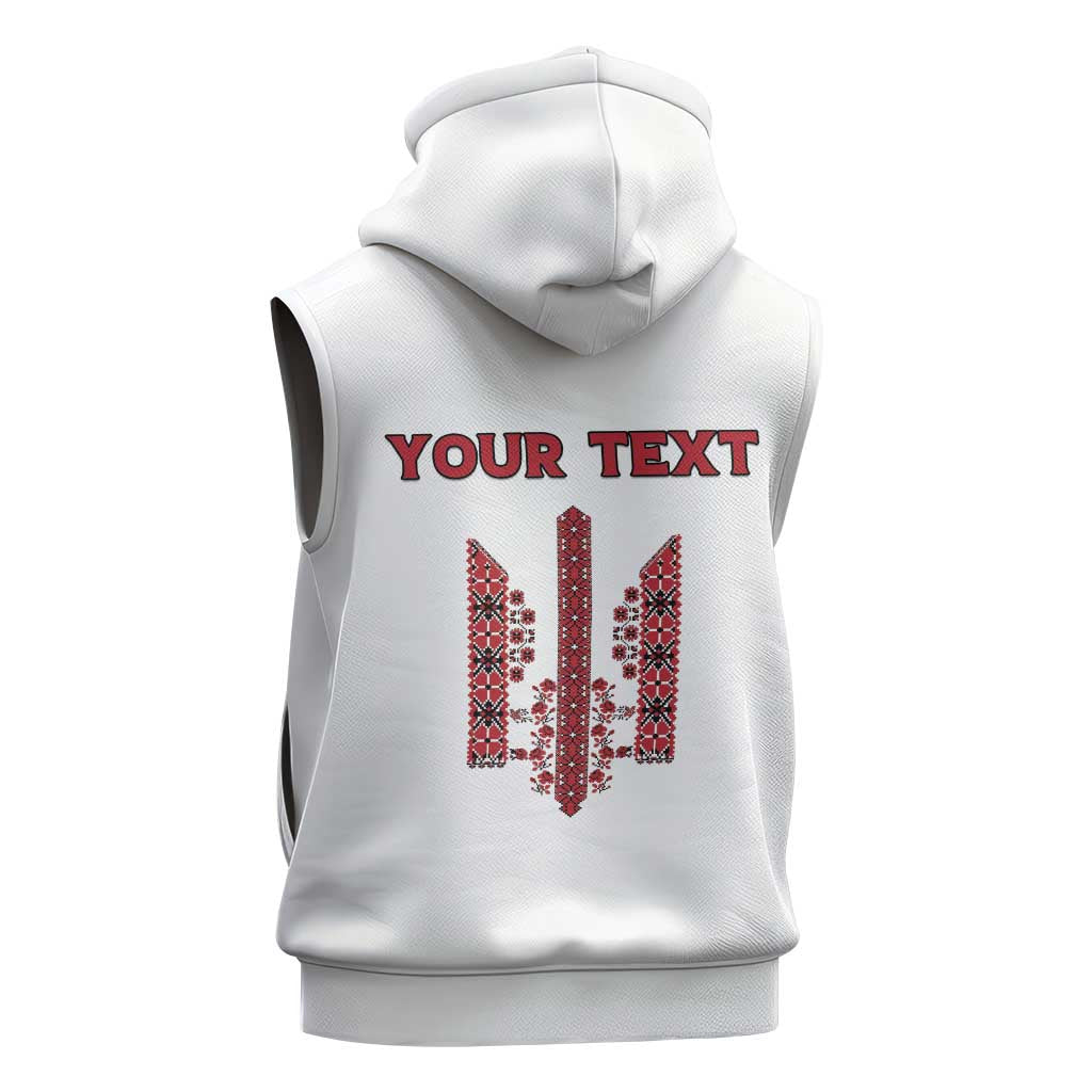 Personalized Ukrainian Trident Sleeveless Hoodie White Tryzub Vyshyvanka Pattern - Wonder Print Shop
