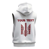 Personalized Ukrainian Trident Sleeveless Hoodie White Tryzub Vyshyvanka Pattern - Wonder Print Shop