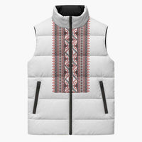 Personalized Ukrainian Trident Sleeveless Puffer Jacket White Tryzub Vyshyvanka Pattern - Wonder Print Shop