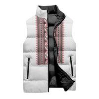 Personalized Ukrainian Trident Sleeveless Puffer Jacket White Tryzub Vyshyvanka Pattern - Wonder Print Shop