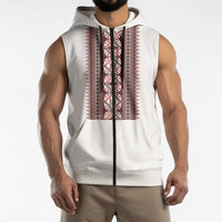 Personalized Ukrainian Trident Sleeveless Zip Hoodie White Tryzub Vyshyvanka Pattern - Wonder Print Shop