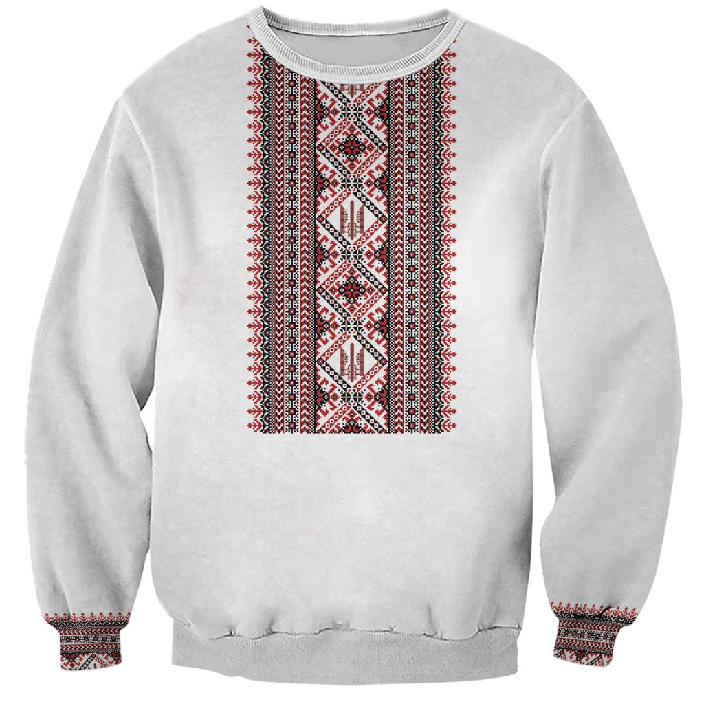 Personalized Ukrainian Trident Sweatshirt White Tryzub Vyshyvanka Pattern - Wonder Print Shop