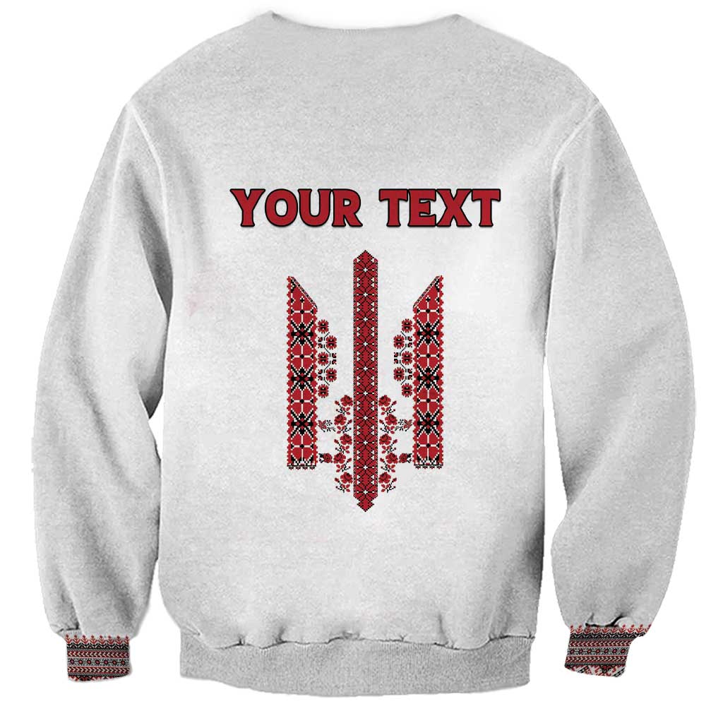 Personalized Ukrainian Trident Sweatshirt White Tryzub Vyshyvanka Pattern - Wonder Print Shop