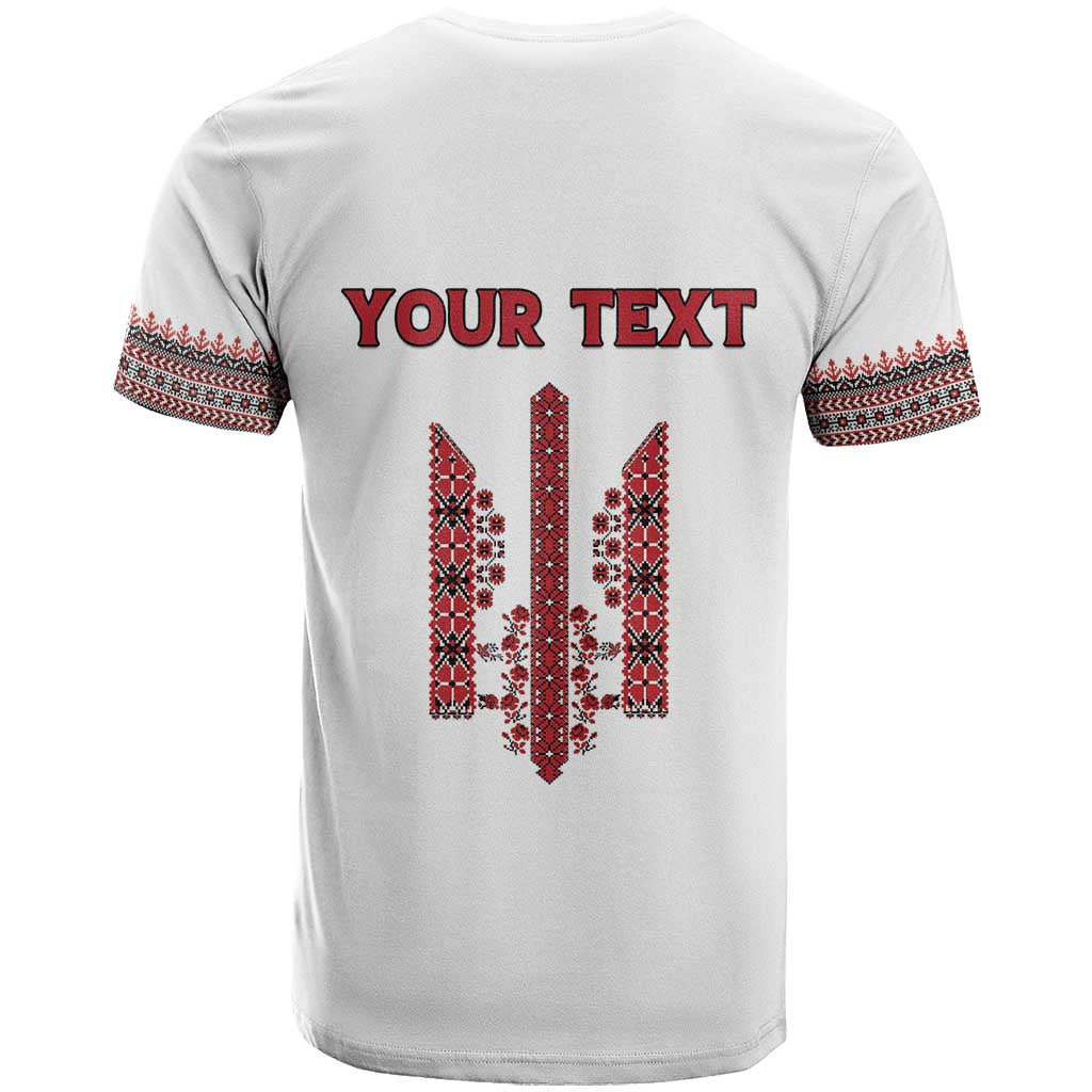 Personalized Ukrainian Trident T Shirt White Tryzub Vyshyvanka Pattern - Wonder Print Shop