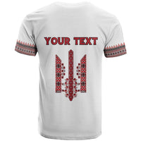 Personalized Ukrainian Trident T Shirt White Tryzub Vyshyvanka Pattern - Wonder Print Shop