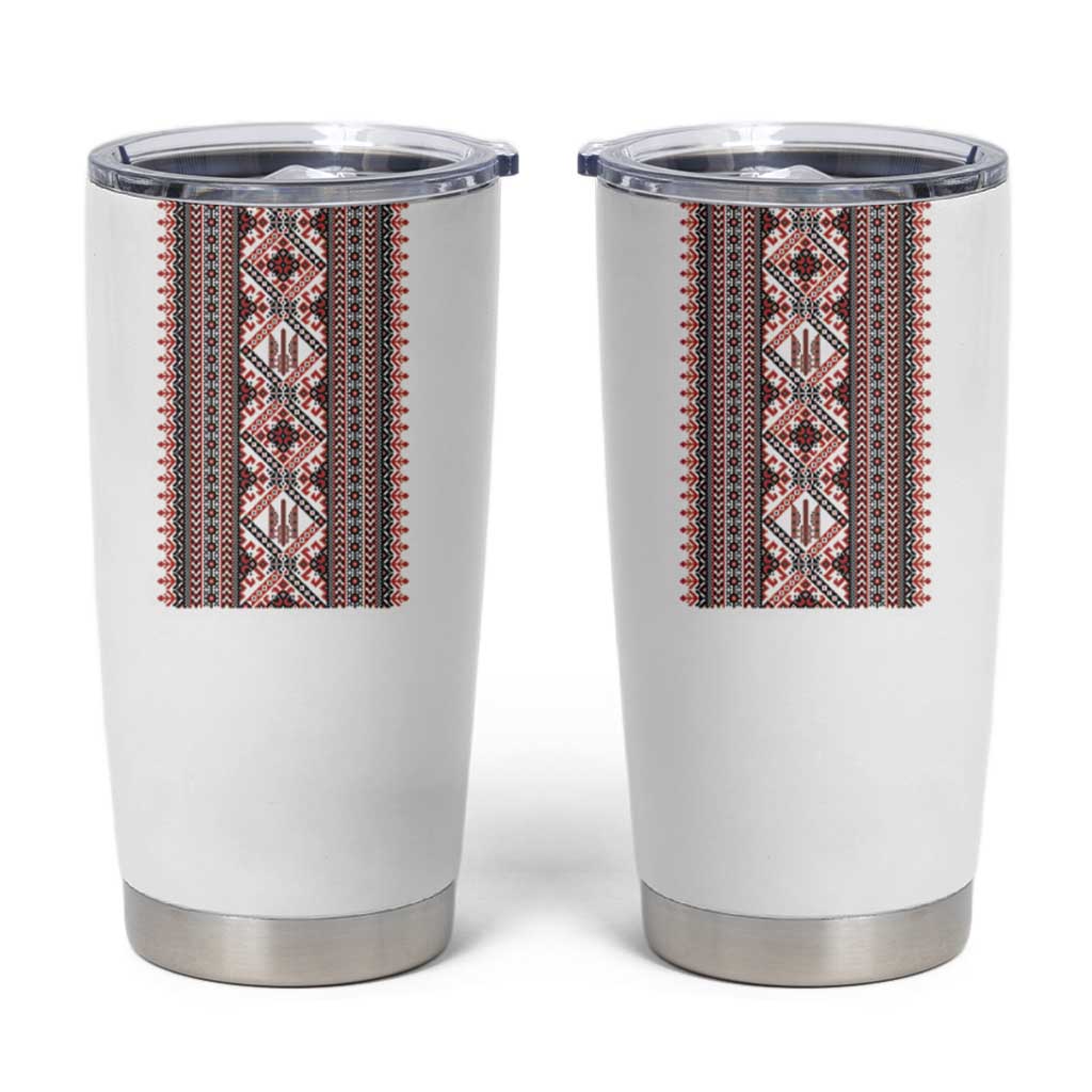 Ukrainian Trident Tumbler Cup White Tryzub Vyshyvanka Pattern - Wonder Print Shop
