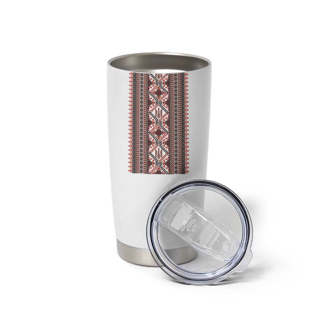 Ukrainian Trident Tumbler Cup White Tryzub Vyshyvanka Pattern - Wonder Print Shop