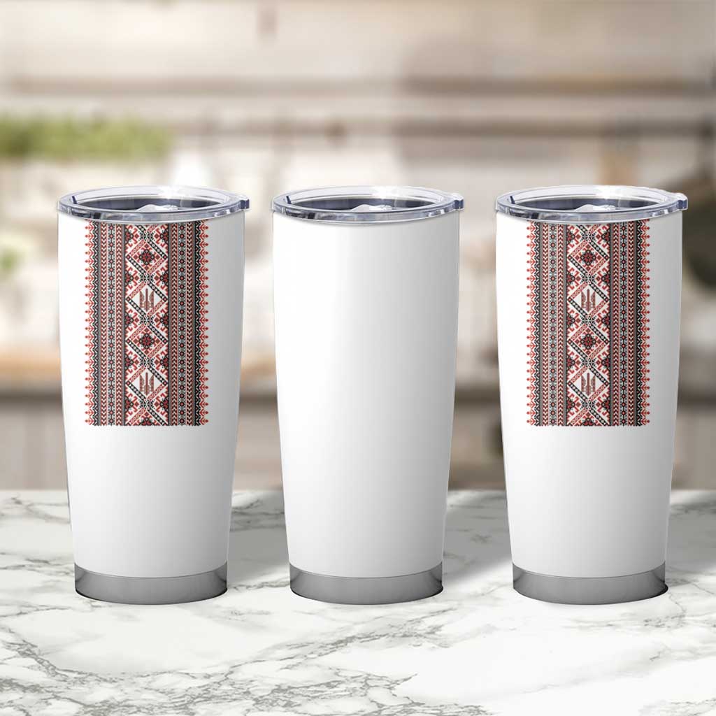 Ukrainian Trident Tumbler Cup White Tryzub Vyshyvanka Pattern - Wonder Print Shop