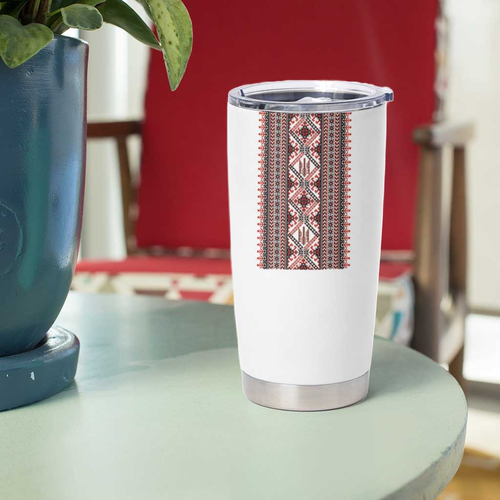 Ukrainian Trident Tumbler Cup White Tryzub Vyshyvanka Pattern - Wonder Print Shop