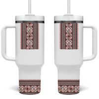 Ukrainian Trident Tumbler With Handle White Tryzub Vyshyvanka Pattern - Wonder Print Shop