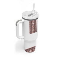 Ukrainian Trident Tumbler With Handle White Tryzub Vyshyvanka Pattern - Wonder Print Shop
