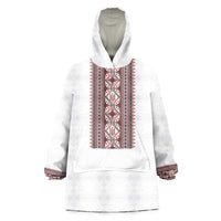 Personalized Ukrainian Trident Wearable Blanket Hoodie White Tryzub Vyshyvanka Pattern - Wonder Print Shop