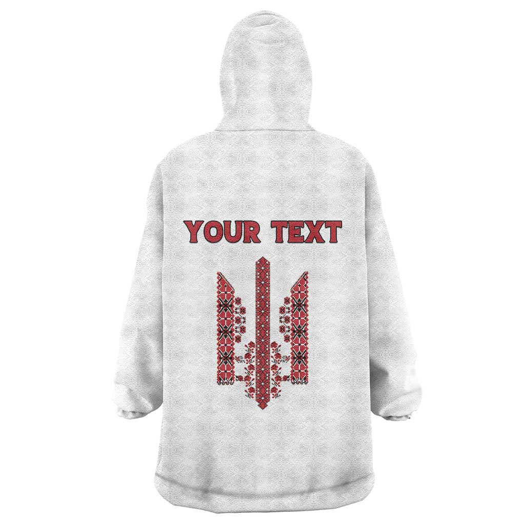 Personalized Ukrainian Trident Wearable Blanket Hoodie White Tryzub Vyshyvanka Pattern - Wonder Print Shop