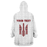 Personalized Ukrainian Trident Wearable Blanket Hoodie White Tryzub Vyshyvanka Pattern - Wonder Print Shop