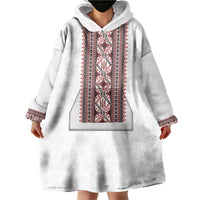 Personalized Ukrainian Trident Wearable Blanket Hoodie White Tryzub Vyshyvanka Pattern - Wonder Print Shop