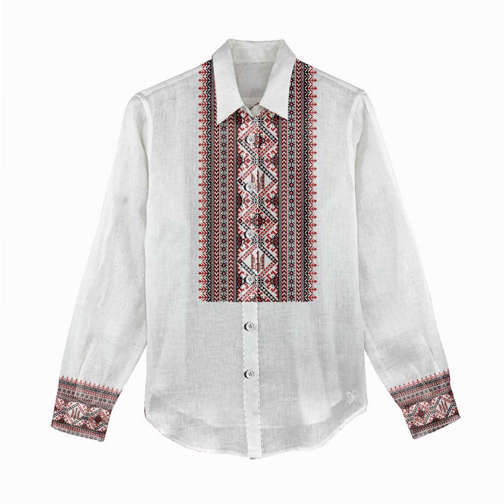 Personalized Ukrainian Trident Women Casual Shirt White Tryzub Vyshyvanka Pattern - Wonder Print Shop