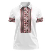 Personalized Ukrainian Trident Women Polo Shirt White Tryzub Vyshyvanka Pattern - Wonder Print Shop
