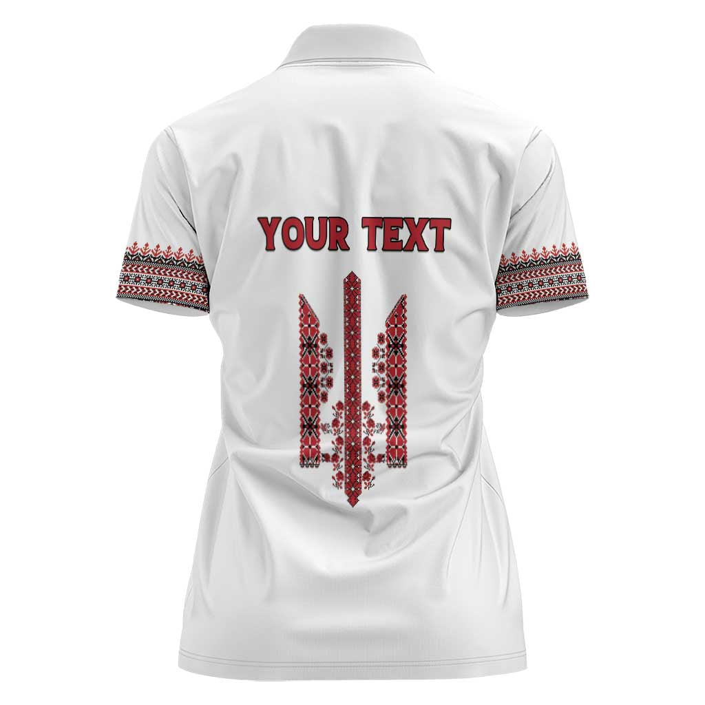Personalized Ukrainian Trident Women Polo Shirt White Tryzub Vyshyvanka Pattern - Wonder Print Shop