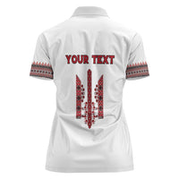 Personalized Ukrainian Trident Women Polo Shirt White Tryzub Vyshyvanka Pattern - Wonder Print Shop
