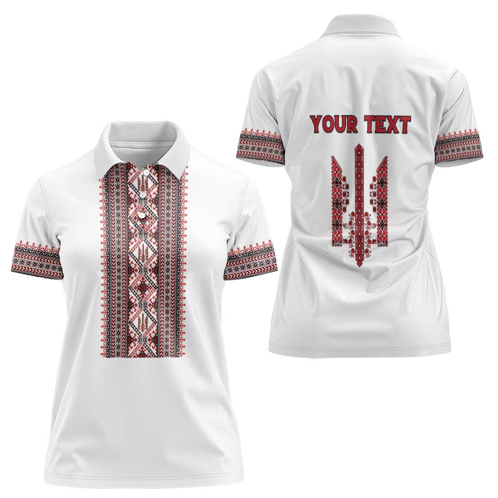 Personalized Ukrainian Trident Women Polo Shirt White Tryzub Vyshyvanka Pattern - Wonder Print Shop
