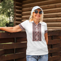 Personalized Ukrainian Trident Women Polo Shirt White Tryzub Vyshyvanka Pattern - Wonder Print Shop