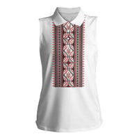 Personalized Ukrainian Trident Women Sleeveless Polo Shirt White Tryzub Vyshyvanka Pattern - Wonder Print Shop