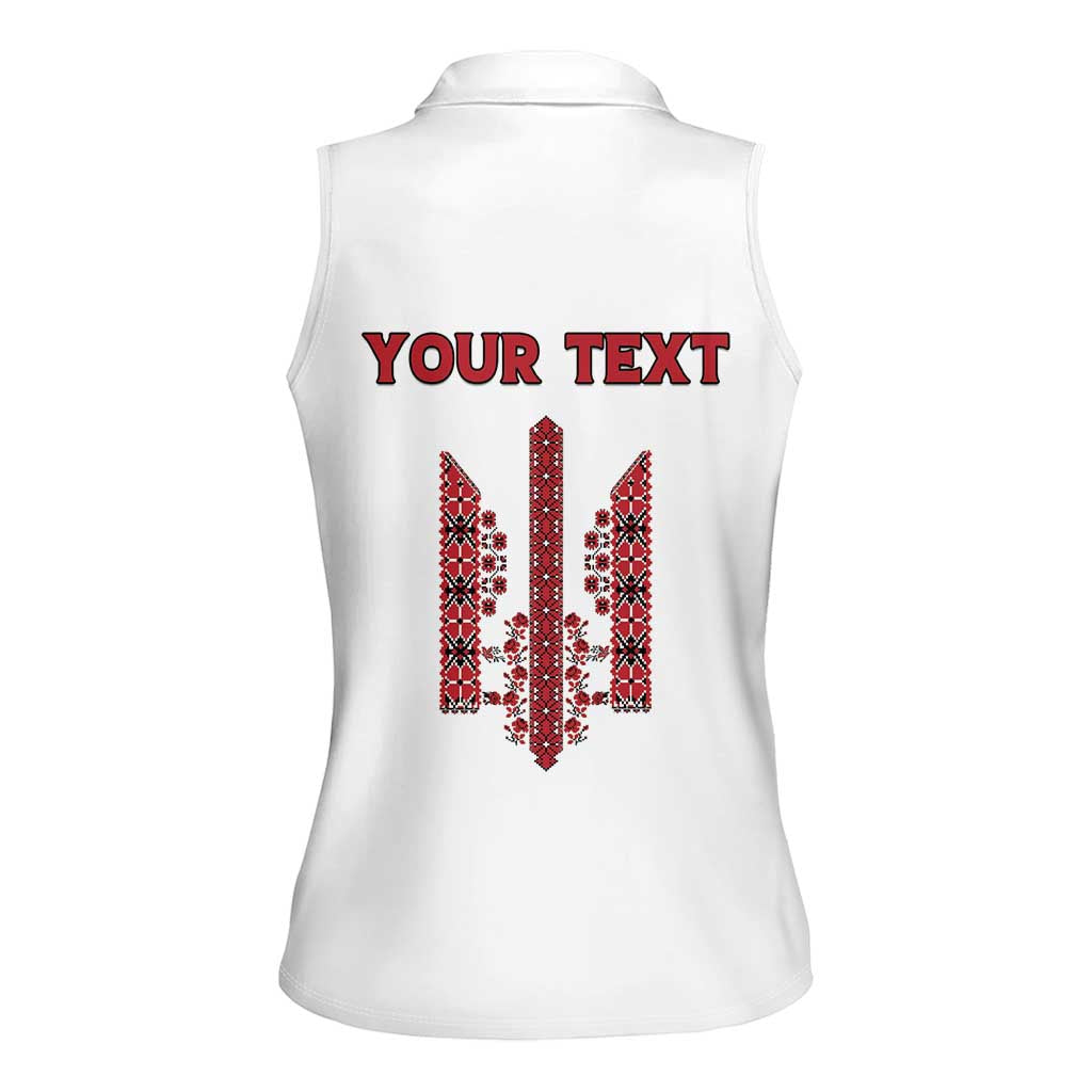 Personalized Ukrainian Trident Women Sleeveless Polo Shirt White Tryzub Vyshyvanka Pattern - Wonder Print Shop