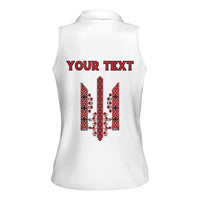 Personalized Ukrainian Trident Women Sleeveless Polo Shirt White Tryzub Vyshyvanka Pattern - Wonder Print Shop