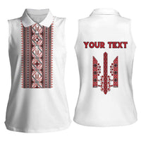 Personalized Ukrainian Trident Women Sleeveless Polo Shirt White Tryzub Vyshyvanka Pattern - Wonder Print Shop