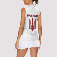 Personalized Ukrainian Trident Women Sleeveless Polo Shirt White Tryzub Vyshyvanka Pattern - Wonder Print Shop