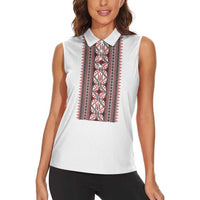 Personalized Ukrainian Trident Women Sleeveless Polo Shirt White Tryzub Vyshyvanka Pattern - Wonder Print Shop