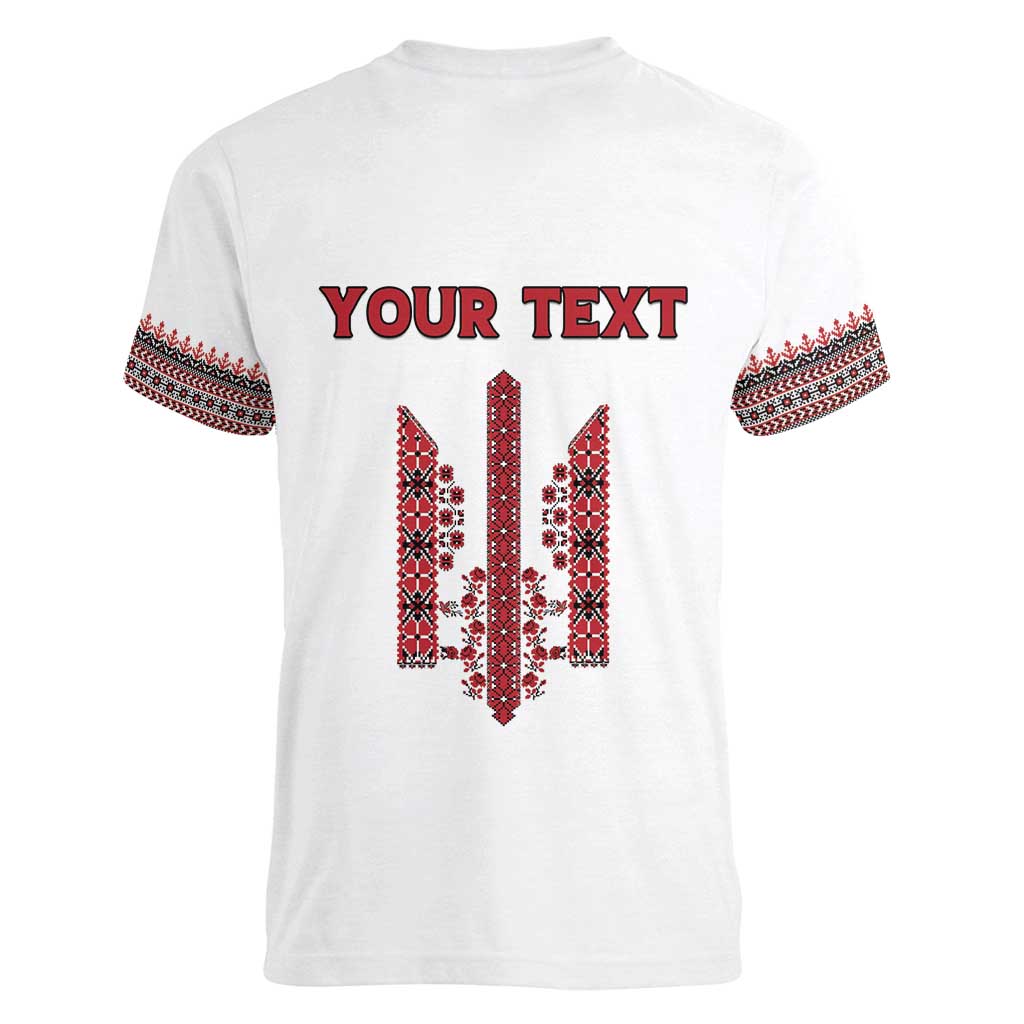 Personalized Ukrainian Trident Women V-Neck T-Shirt White Tryzub Vyshyvanka Pattern - Wonder Print Shop