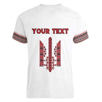 Personalized Ukrainian Trident Women V-Neck T-Shirt White Tryzub Vyshyvanka Pattern - Wonder Print Shop