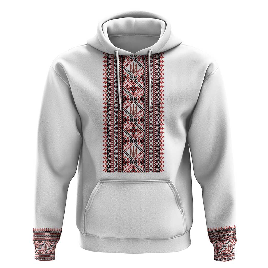 Personalized Ukrainian Trident Zip Hoodie White Tryzub Vyshyvanka Pattern - Wonder Print Shop