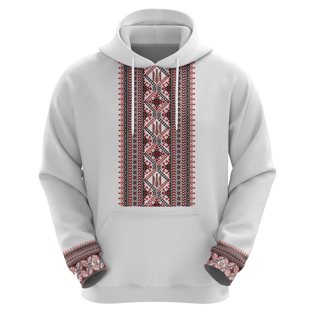 Personalized Ukrainian Trident Zip Hoodie White Tryzub Vyshyvanka Pattern - Wonder Print Shop