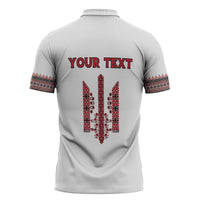Personalized Ukrainian Trident Zipper Polo Shirt White Tryzub Vyshyvanka Pattern - Wonder Print Shop
