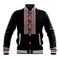 Personalized Ukrainian Trident Baseball Jacket Black Tryzub Vyshyvanka Pattern - Wonder Print Shop